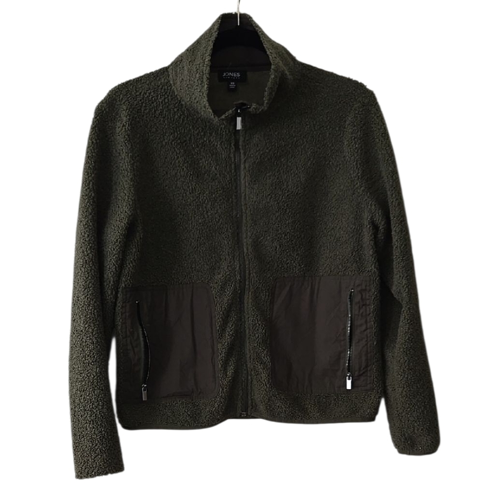 Jones New YORK Full Zip Teddy Jacket Olive Green